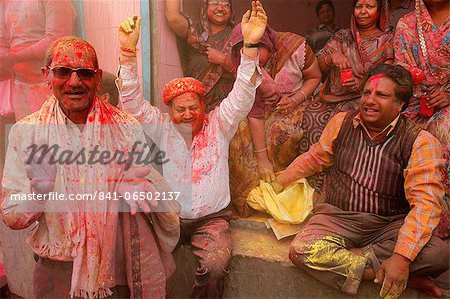 Celebrating Holi festival, Barsana, Uttar Pradesh, India, Asia