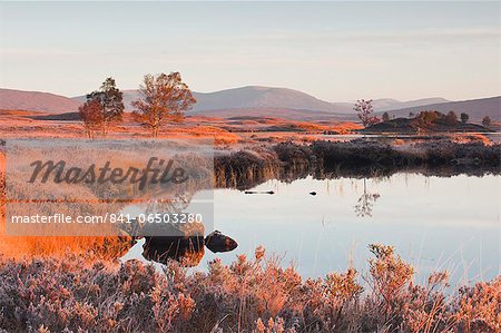 Loch Ba on a frosty morning at Rannoch Moor, a Site of Special Scientific Interest, Perth and Kinross, Highlands, Scotland, United Kingdom, Europe