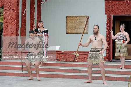 Maori welcome dance performance, Te Puia, Rotorua, North Island, New Zealand, Pacific