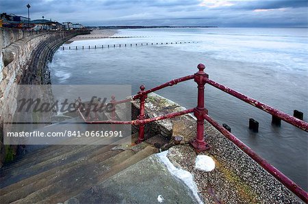 Sea steps and incoming tide at North Sands, Bridlington, East Riding of Yorkshire, England, United Kingdom, Europe