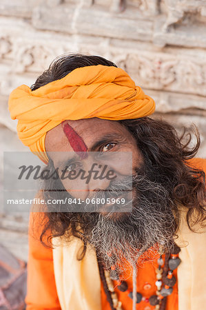 Man with orange head wear, Jodhpur, Rajasthan, India, Asia