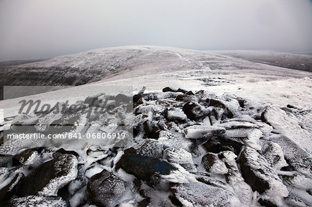 The summit of Waun Fach under snow, the highest peak in the Black Mountains, Brecon Beacons National Park, South Wales, United Kingdom, Europe