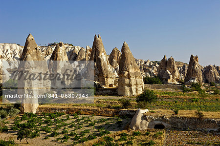 Fairy Chimneys rock formation landscape near Goreme, in Cappadocia, Turkey