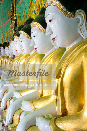 Some of the 45 Buddha images found at a crescent-shaped colonnade at Umin Thounzeh on Sagaing Hill, near Mandalay, Myanmar (Burma), Asia