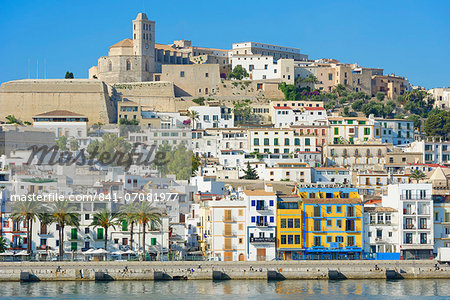 View of Ibiza old town and Dalt Vila, UNESCO World Heritage Site, Ibiza, Balearic Islands, Spain, Mediterranean, Europe