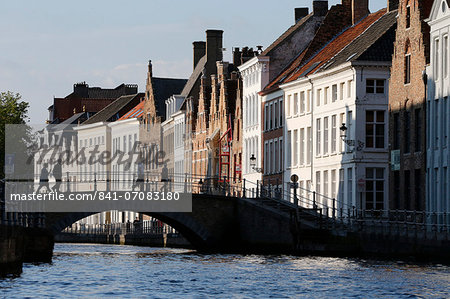 Old buildings on canal, Bruges, West Flanders, Belgium, Europe