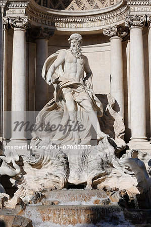 Detail showing Arch of Triumph with Neptune from Trevi Fountain by Nicola Salvi and Niccolo Pannini, Rome, Lazio, Italy, Europe