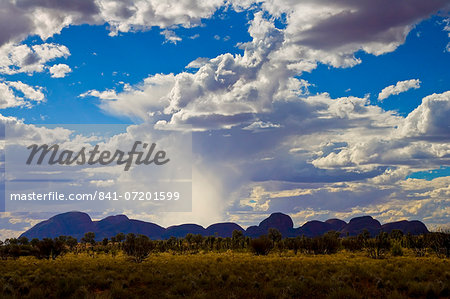 Sun's rays above The Olgas, Kata Tjuta, Red Centre, Northern Territory, Australia