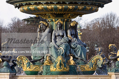 Bronze fountain in Place de la Concorde, Paris, France