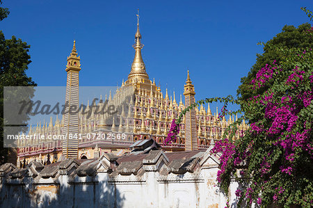 Thanboddhay Paya (pagoda) with rows of gilt mini-stupas on roof, near Monywa, Monywa Region, Myanmar (Burma), Asia Thanboddhay Paya (pagoda) with rows of gilt mini-stupas on roof, near Monywa, Monywa Region, Myanmar (Burma), Asia