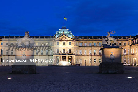 Neues Schloss castle at Schlossplatz Square, Stuttgart, Baden Wurttemberg, Germany, Europe