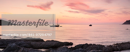 Sunset at the coast of Centuri Port, Corsica, France, Mediterranean, Europe