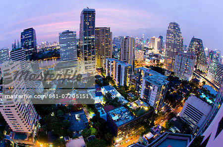 Fisheye view of Bangkok at night from Rembrandt Hotel and Towers, Sukhumvit 18, Bangkok, Thailand, Southeast Asia, Asia