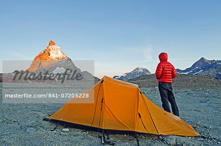 Camping near The Matterhorn, 4478m, Zermatt, Valais, Swiss Alps, Switzerland, Europe