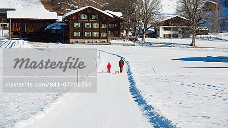 Winter walking trail, Klosters, Graubunden, Swiss Alps, Switzerland, Europe