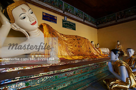 Reclining Buddha statue, Shwedagon Paya, Yangon (Rangoon), Myanmar (Burma), Asia