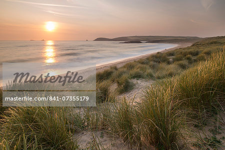 Sunset over Constantine Bay in North Cornwall, England, United Kingdom, Europe