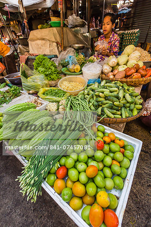 Fresh vegetables at street market in the capital city of Phnom Penh, Cambodia, Indochina, Southeast Asia, Asia