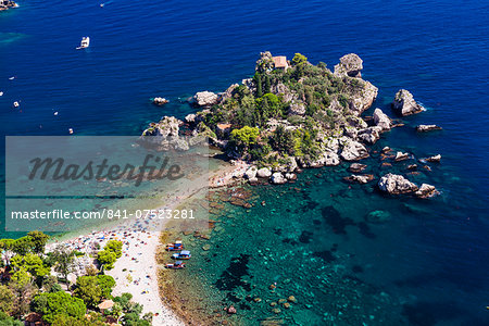 Tourists on Isola Bella Beach, Taormina, Sicily, Italy, Mediterranean, Europe