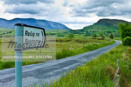 Reilig Na Breanana gaelic sign in Gaeltecht area of Connemara, County Galway, Ireland