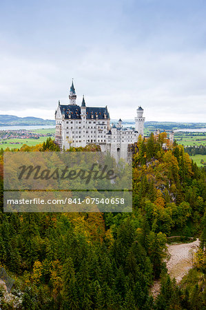 Schloss Neuschwanstein castle, 19th Century Romanesque revival palace of Ludwig II of Bavaria in the Bavarian Alps, Germany