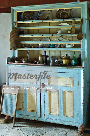 Dresser in historic cottage of Dan O'Hara, evicted by the British and forced to emigrate, Connemara, County Galway, Ireland