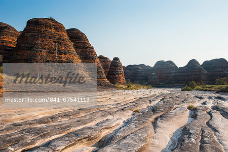 Dry river and beehive-like mounds in the Purnululu National Park, UNESCO World Heritage Site, Bungle Bungle mountain range, Western Australia, Australia, Pacific