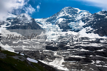 Eiger Glacier (Eigergletscher), between Monch (Monk) and Eiger mountains in the Swiss Alps, Bernese Oberland, Switzerland, Europe