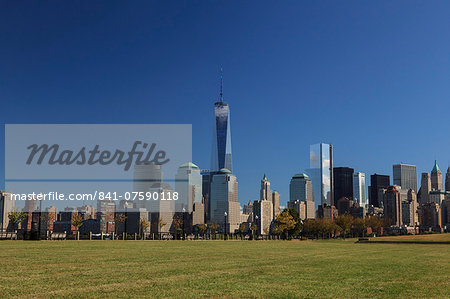 1 World Trade Centre Tower and New York's financial district as seen from Liberty State Park, New York, United States of America, North America