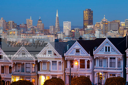 Victorian houses (Painted Ladies) and Financial District,  Alamo Square, San Francisco, California, United States of America, North America
