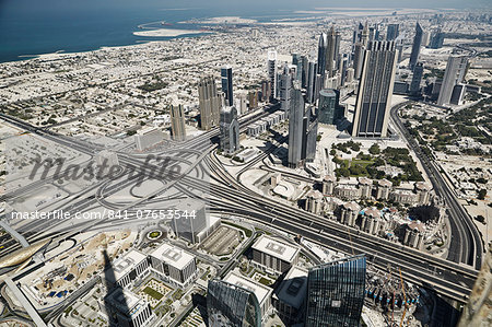 Views of downtown Dubai from the worlds tallest building the Burj Khalifa, Dubai, United Arab Emirates, Middle East