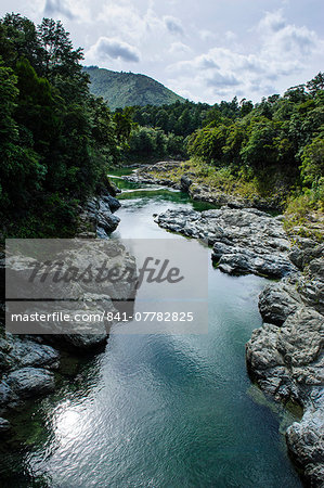 River contributing water to the Marlborough Sounds, South Island, New Zealand, Pacific