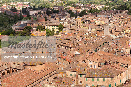 The view over the rooftops of Siena from Torre del Mangia, UNESCO World Heritage Site, Siena, Tuscany, Italy, Europe