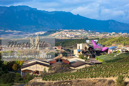 Marques de Riscal Bodega winery, vines and Hotel Marques de Riscal, designed by Frank O Gehry at Elciego in Rioja-Alavesa, Basque Country, Euskadi, Spain, Europe