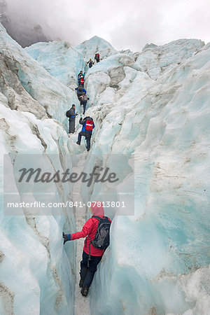 Mountaineers on glacier, Fox Glacier, South Island, New Zealand, Pacific