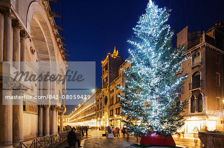 Christmas tree in St. Marks Square, San Marco, Venice, UNESCO World Heritage Site, Veneto, Italy, Europe