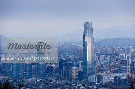 View over the Gran Torre Santiago from Cerro San Cristobal, Santiago, Chile, South America