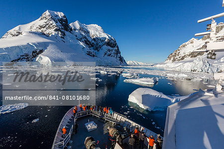 The Lindblad Expeditions ship National Geographic Explorer in the Lemaire Channel, Antarctica, Polar Regions
