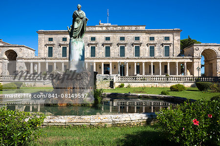 Palace of St. Michael and St. George, Museum of Asian Art, statue of Sir Frederick Adam, British High Commissioner, Kerkyra, Corfu Town, Corfu, Greek Islands, Greece, Europe