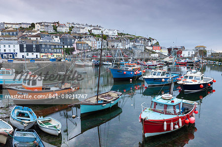 Fishing boats moored in pretty Mevagissey harbour, Cornwall, England, United Kingdom, Europe