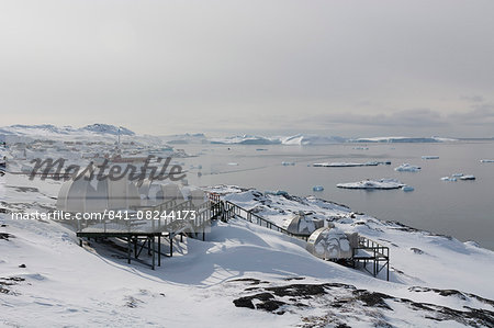 Igloos outside the Arctic Hotel in Ilulissat, Greenland, Denmark, Polar Regions