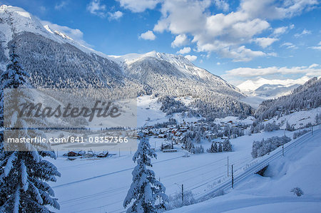 The snowy village of Filisur, Canton of Grisons (Graubunden), Switzerland, Europe