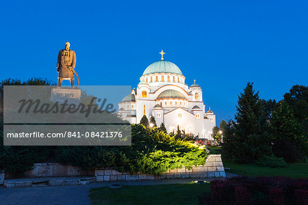 St. Sava Orthodox Church, built 1935 and Karadjordje (Serbian political leader) statue, Belgrade, Serbia, Europe
