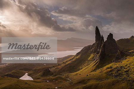 Dramatic morning light at the Old Man of Storr on the Isle of Skye, Inner Hebrides, Scotland, United Kingdom, Europe