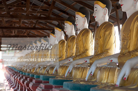 Line of seated Buddhas at the Maha Bodhi Ta Htaung monastery, Monywa township, Sagaing Division, Myanmar (Burma), Asia