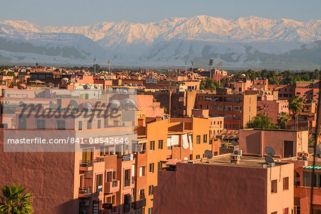 Marrakech panorama, with Atlas Mountains in the backgroud, Marrakesh, Morocco, North Africa, Africa