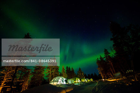Aurora Borealis (the Northern Lights) over Kakslauttanen Igloo West Village, Saariselka, Finland, Scandinavia, Europe