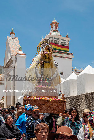 Our Lady of Copacabana figure in the procession, Fiesta de la Virgen de la Candelaria, Copacabana, La Paz Department, Bolivia, South America