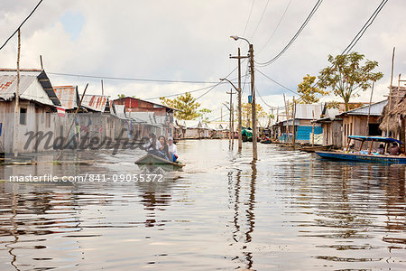 Wooden houses in flooded area of Belem, Iquitos, Peru, South America