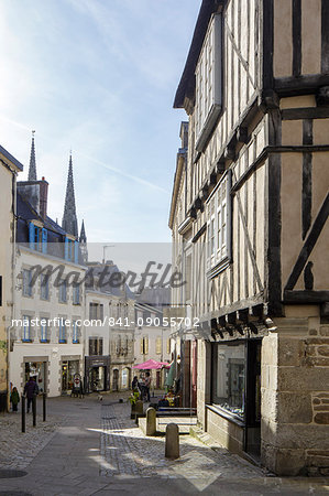 The old streets of Quimper, Finistere, Brittany, France, Europe